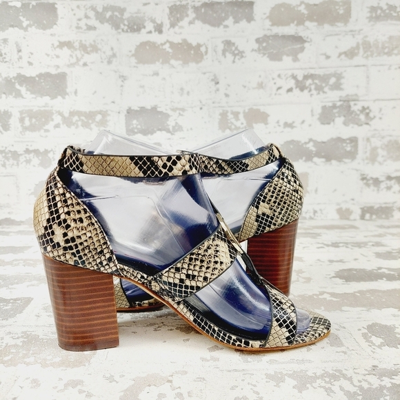 NEW Marc Fisher Natural Snake Print T-Strap Walinda Heeled Sandals W282 - Picture 7 of 10